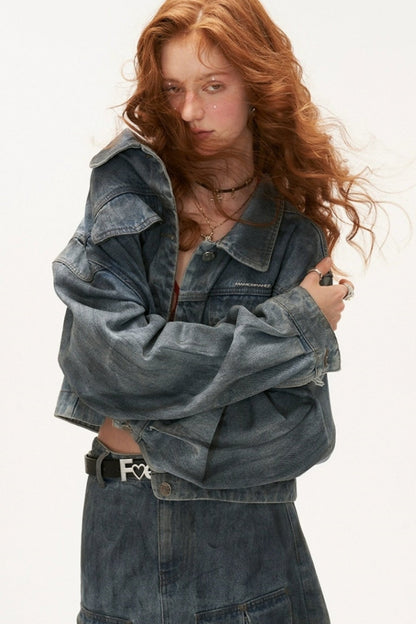 MAMC Distressed Denim Jacke Jacke kurzen Rock zweiteiligen Rock fallen neue Mode lässig Denim Anzug Frauen