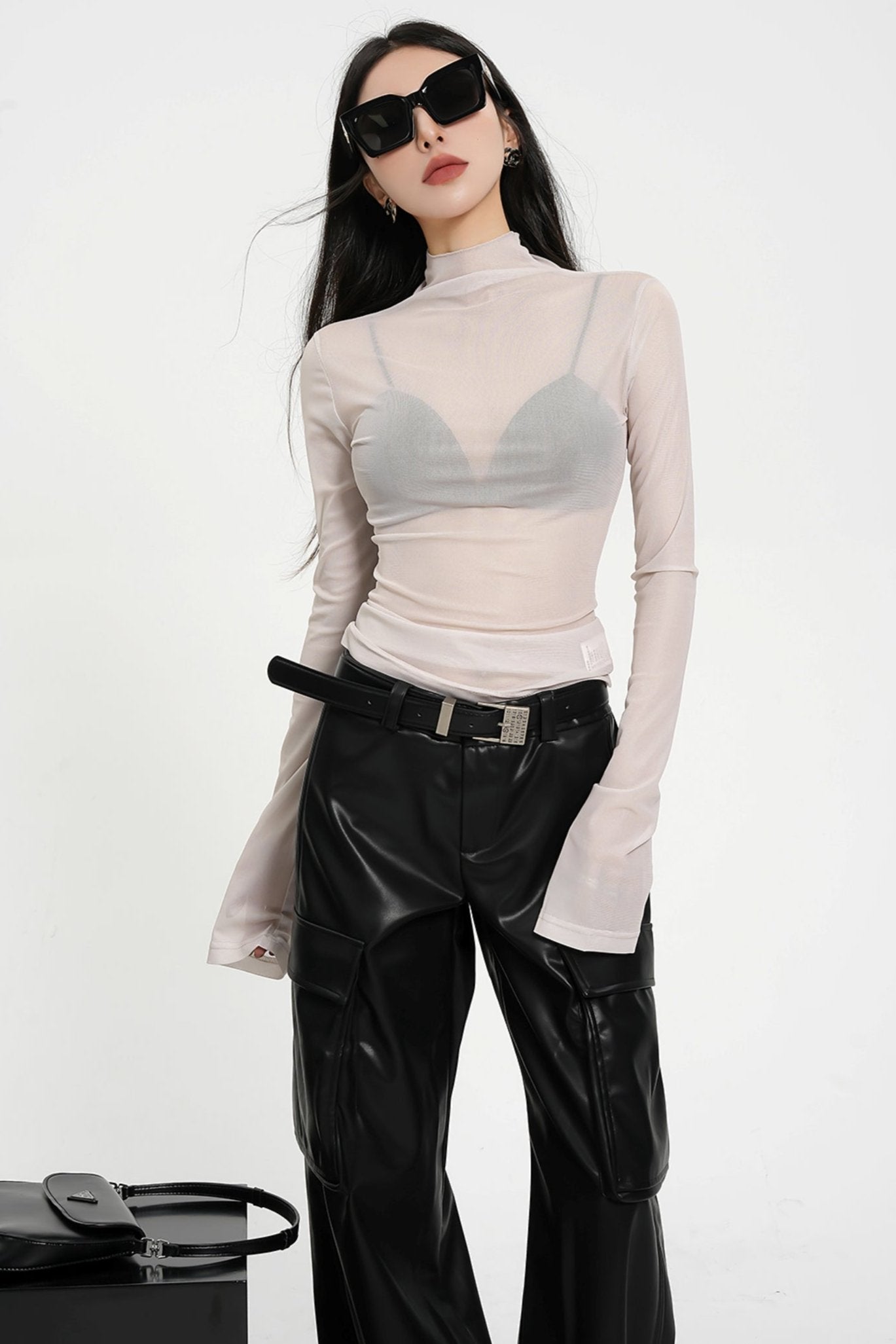 Transparent High Neck Sexy Long-Sleeve Top