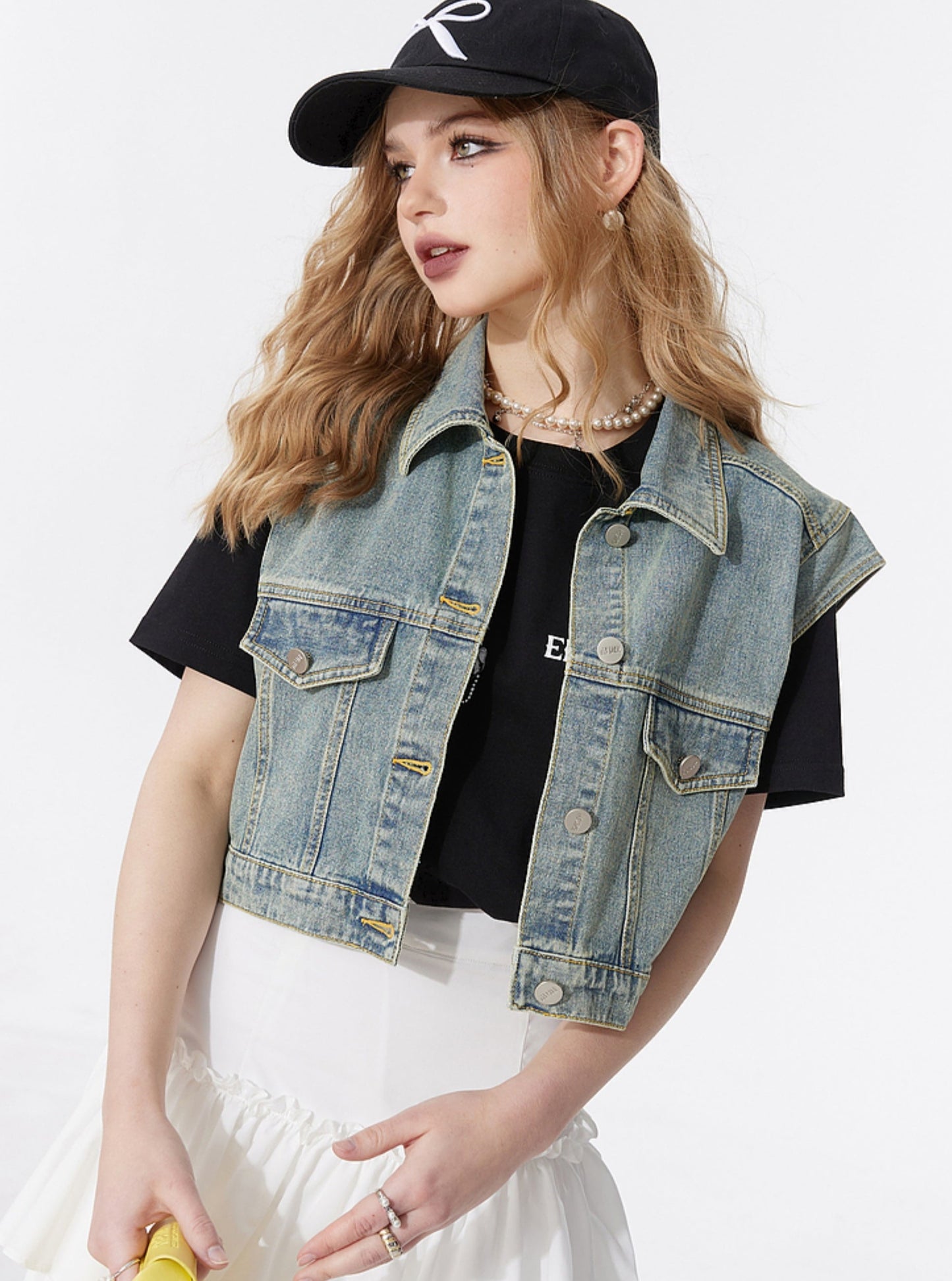 Cropped Layering Denim Vest