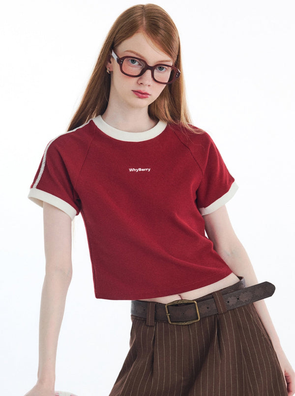 Retro Raglan Sleeve Short Sleeve Top