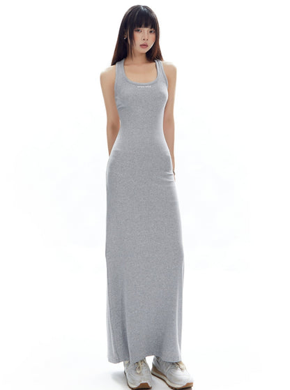 French U-Neck Knitted Maxi Dress