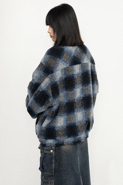 Winter Cotton Blue Plaid Jacket