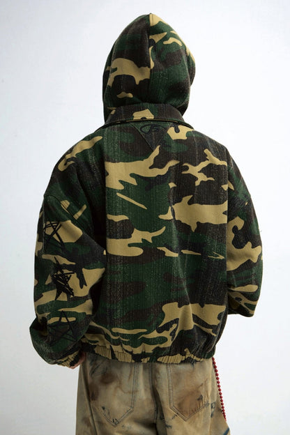 Punk Camouflage Tree Scratch Hooded Jacket