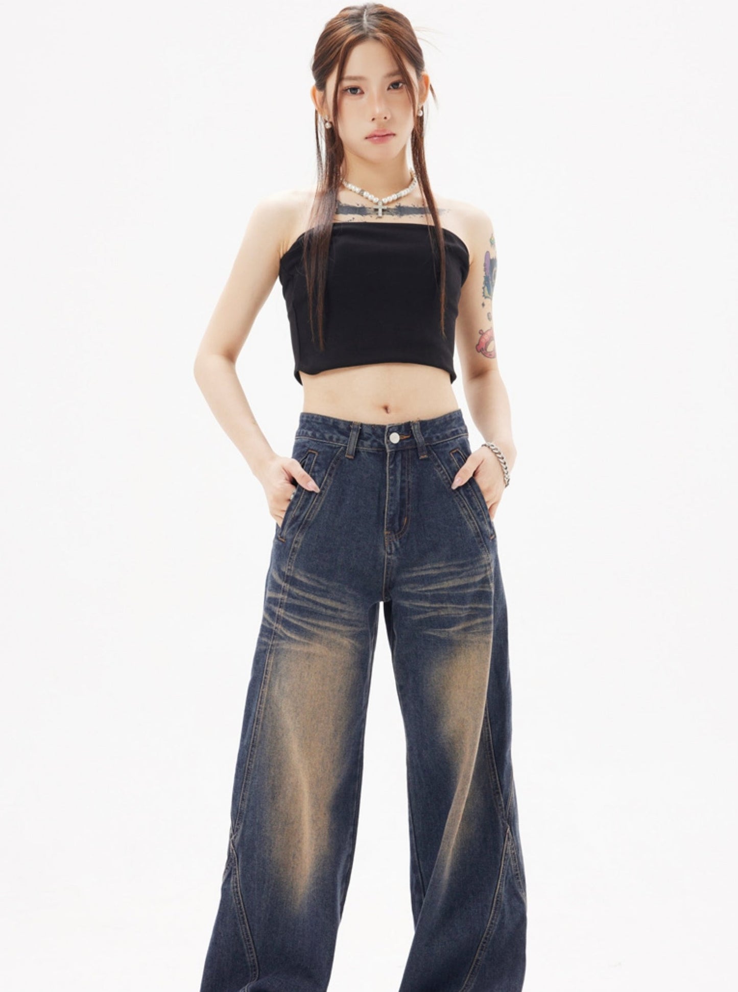 Distressed Hip Hop Denim-Hose