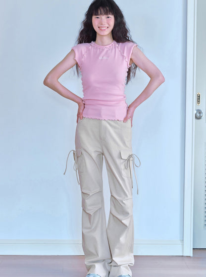 Bow Flared Slim Fit Trousers Pants