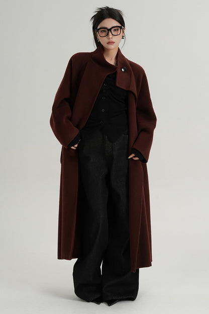 Red Long Stand-Up Collar Wool Coat
