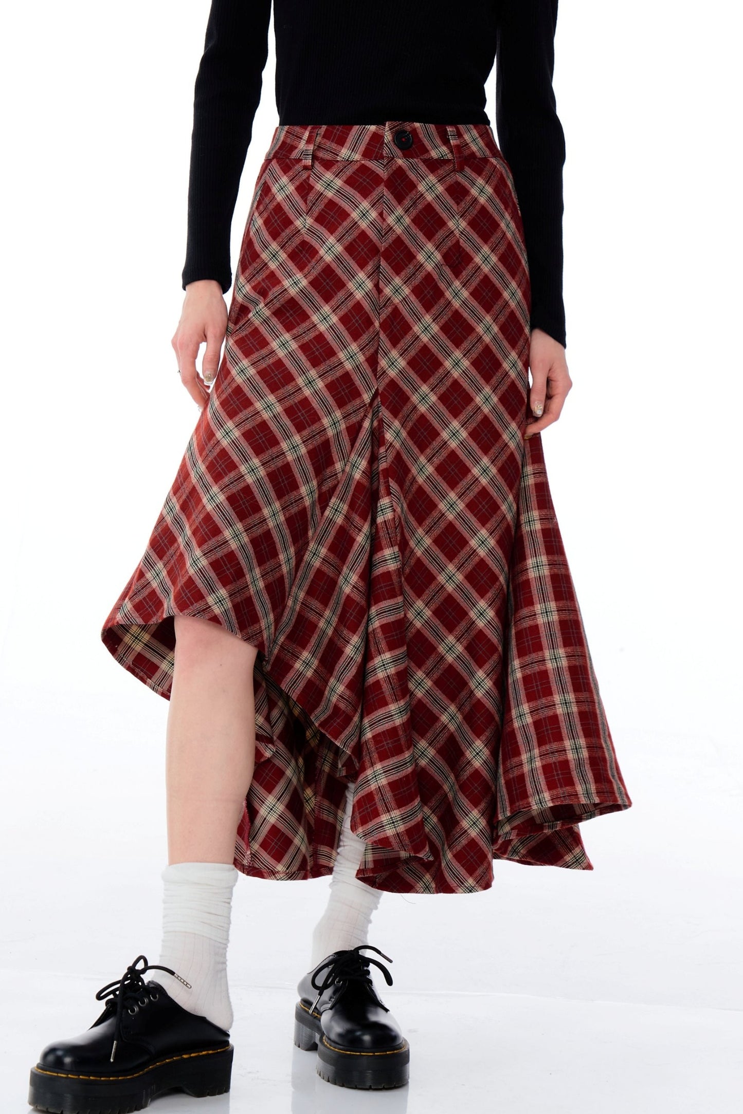 Slim Fit Irregular Plaid Skirt