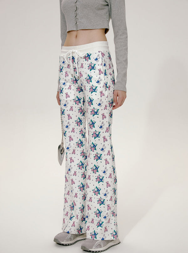 Cartoon Print Bootcut Casual Pants