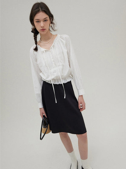 Elegant temperament ruffle open shirt