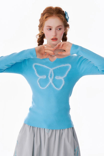 Retro Slim Butterfly Knit Top