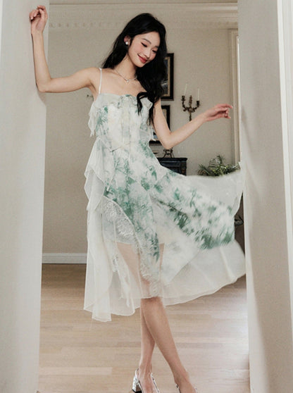 Green Floral Ruffle Sundress