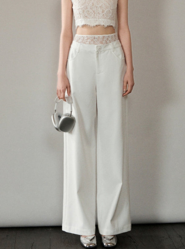 Elegant White Wide-Leg Slacks Pants