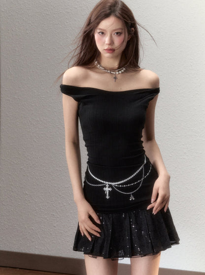 Splice Pearl Necklace Mid-Length Dress