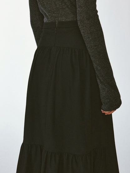 Deep Black Dense Pleated French Skirt