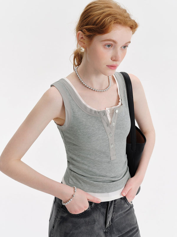 Pure Lust Contrasting U-Neck Breasted Top