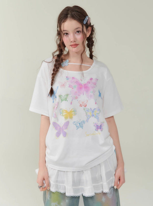 Retro Butterfly Print T-Shirt