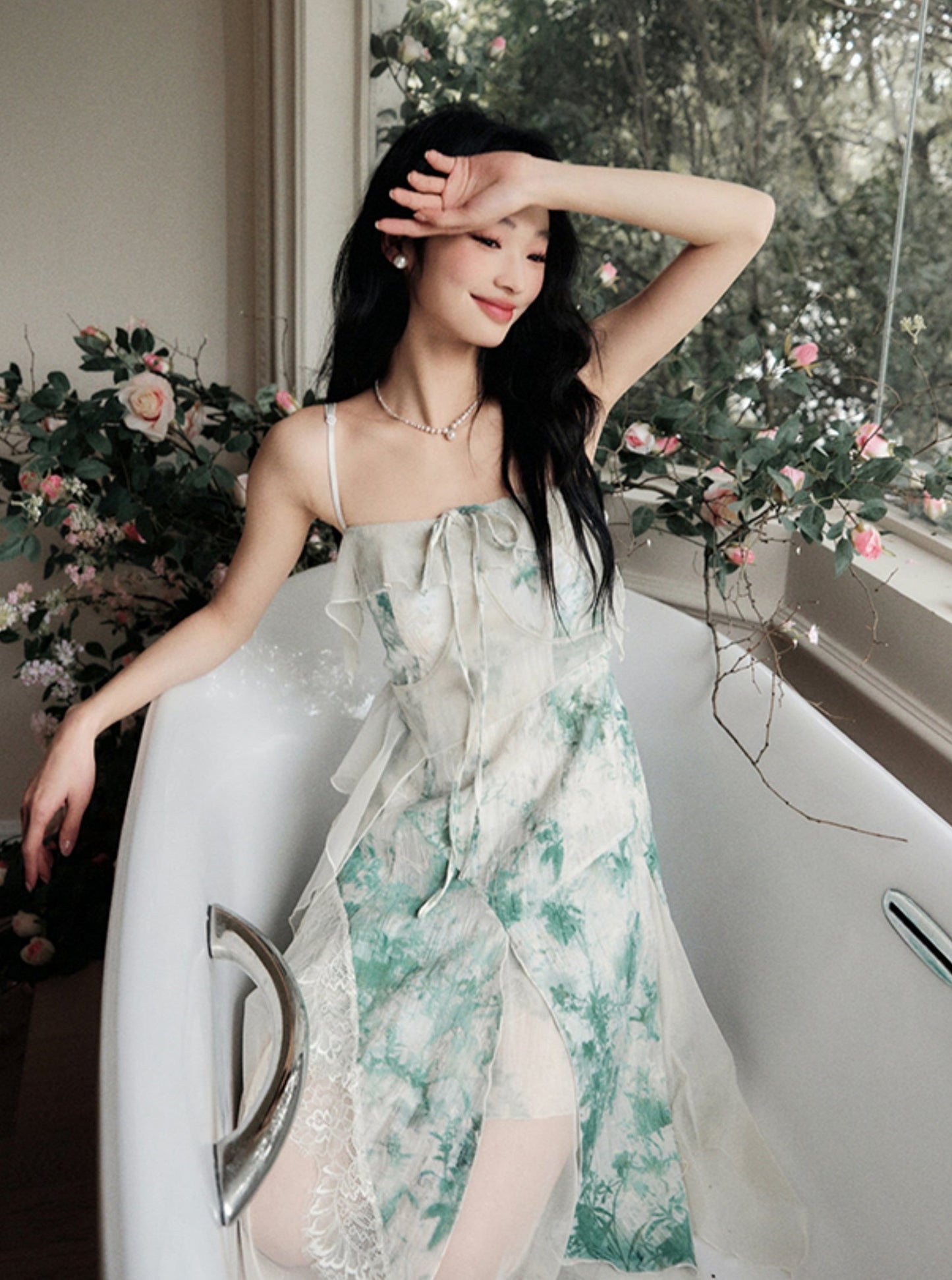 Green Floral Ruffle Sundress