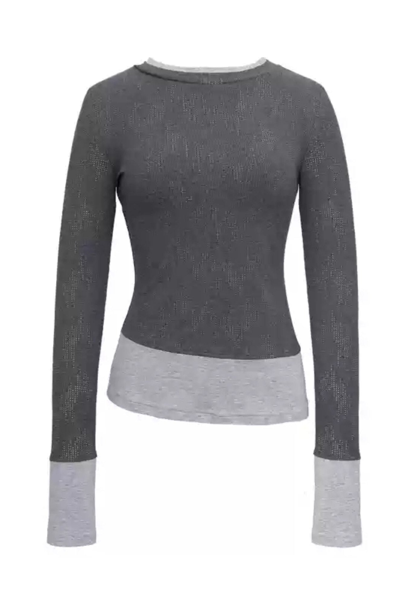 Gray Stitching V-Neck Slim Top