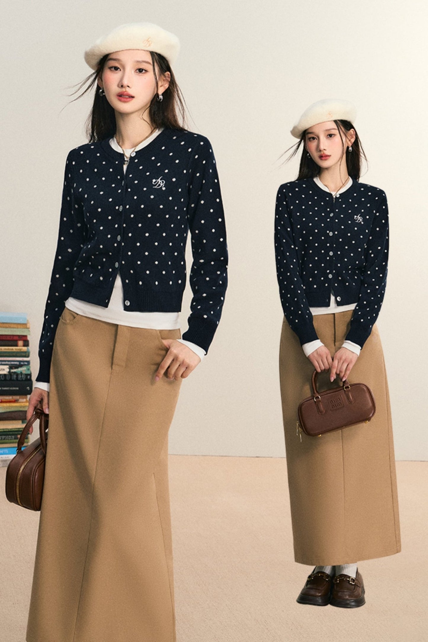 Polka Dot Crew Neck Cardigan