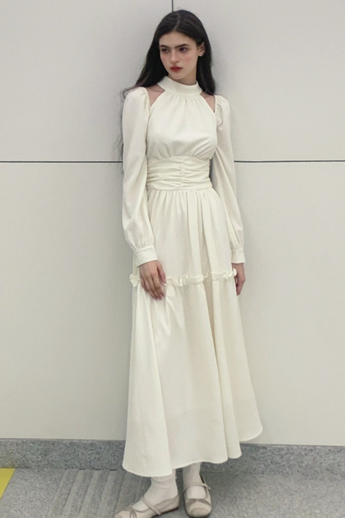 Sea Salt Oatmeal Halterneck Long Dress