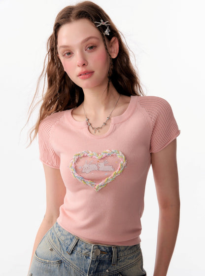 Retro Hollow Love Rabbit T-Shirt