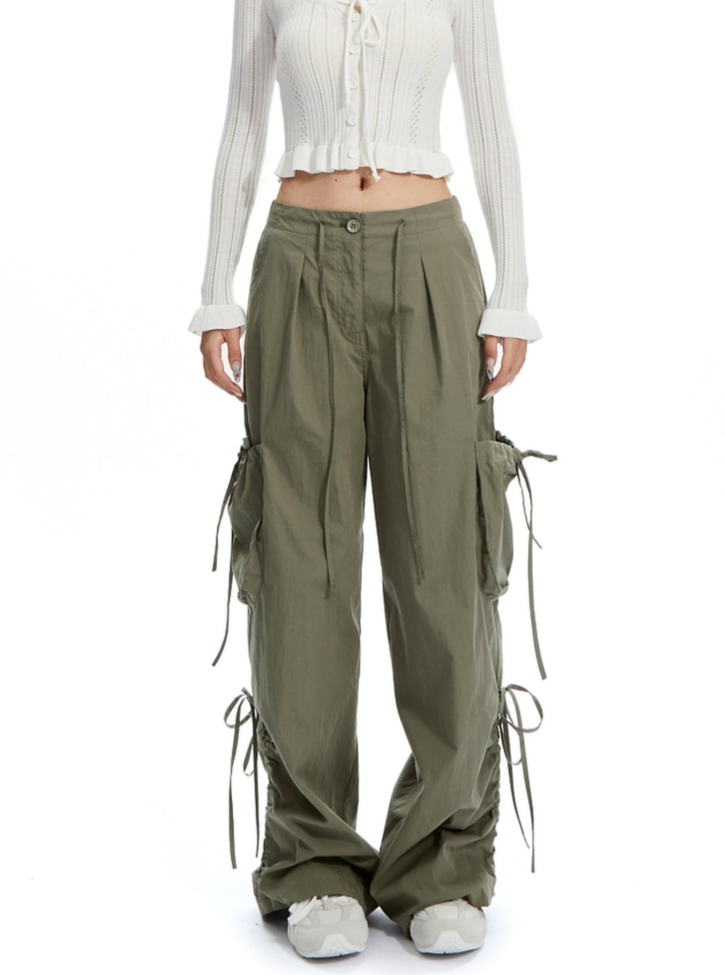 Low-Rise Drawstring Cargo Pants