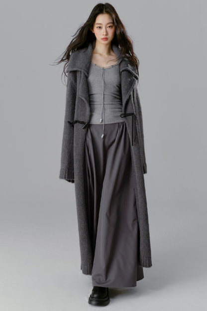 Wool Lapel Long Cardigan Jacket