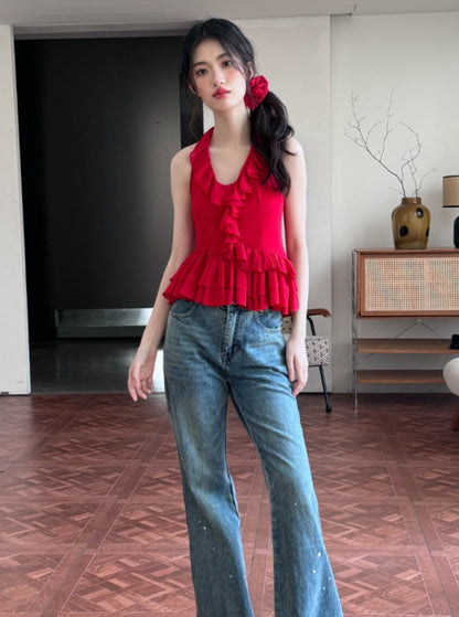 Rose Red Ruffle Top