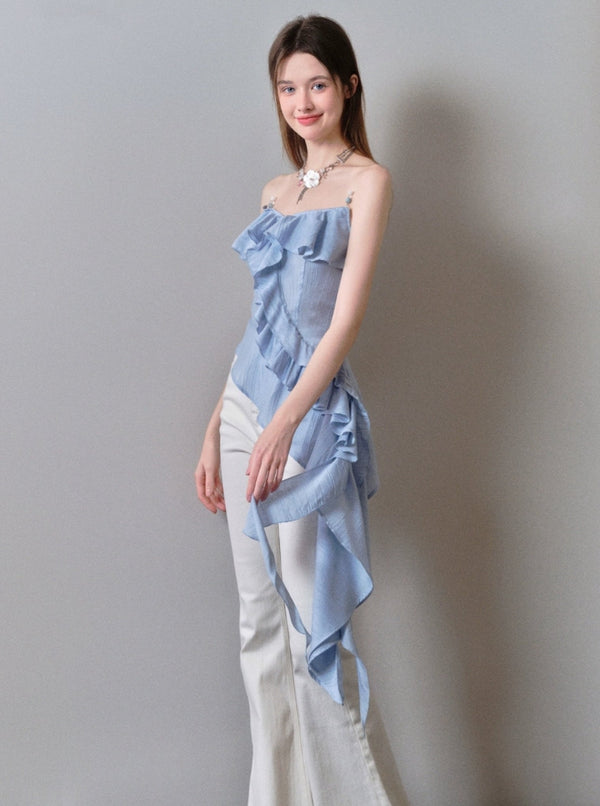 Cloisonne Blue Niche Ruffle Dress Top