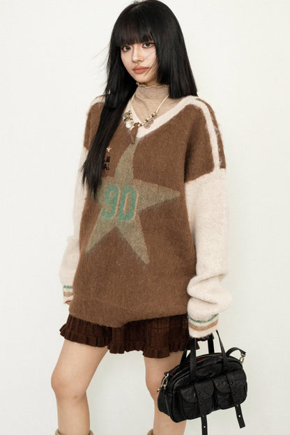 V-Neck College Knit Sweater