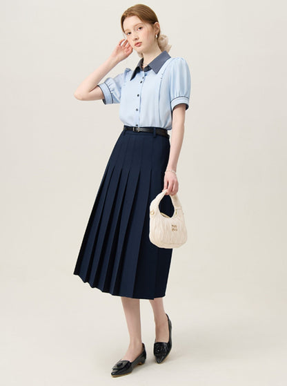 A-line High Waist Pleated Long Skirt