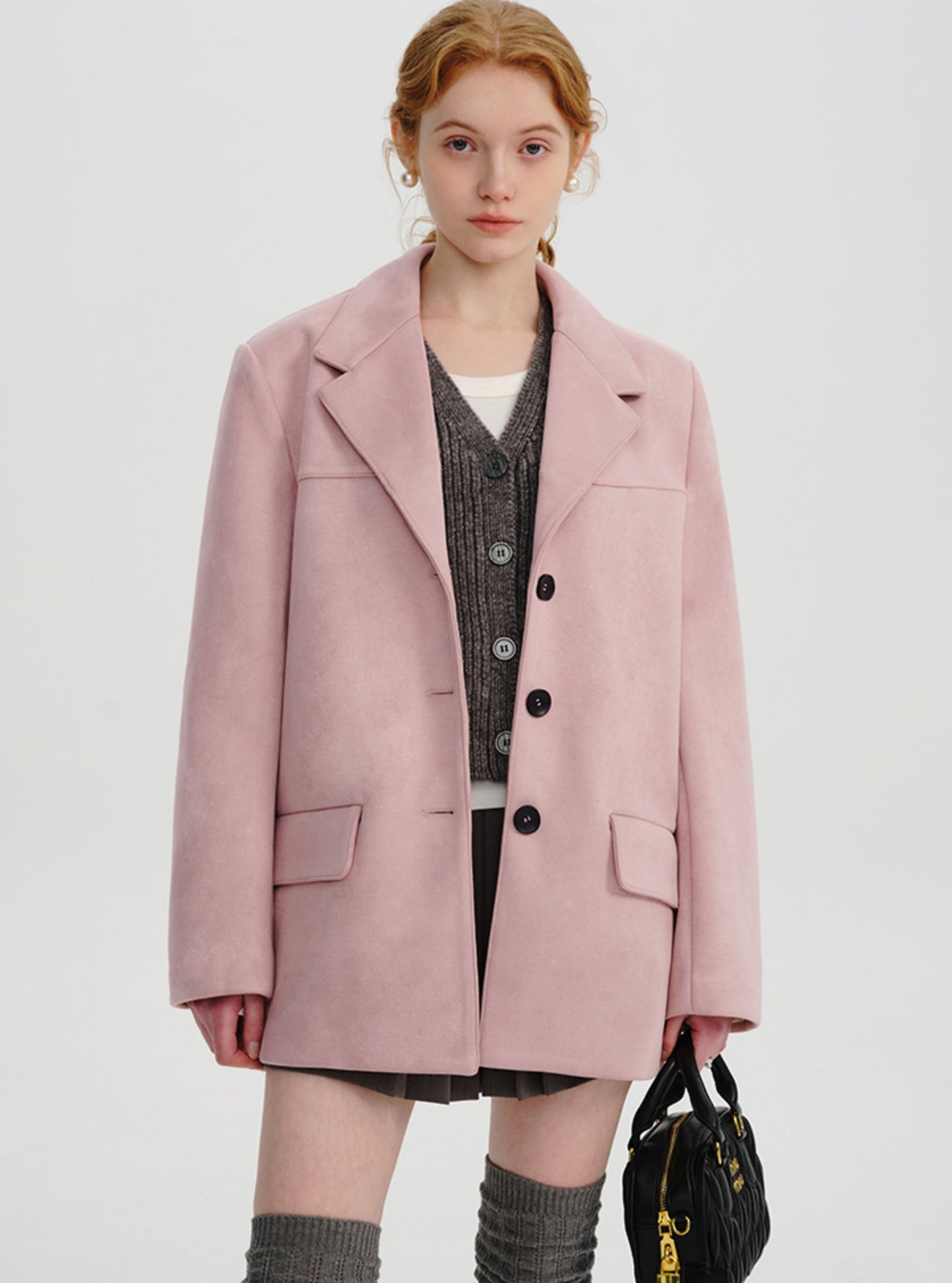 Suede pink blazer coat
