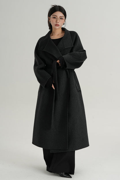 Red Long Stand-Up Collar Wool Coat