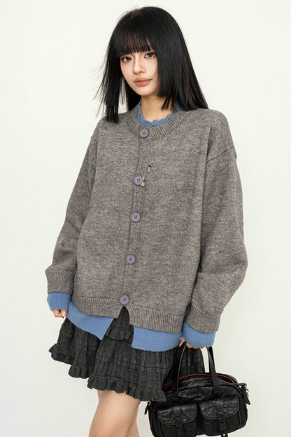 Contrast Round Neck Cardigan