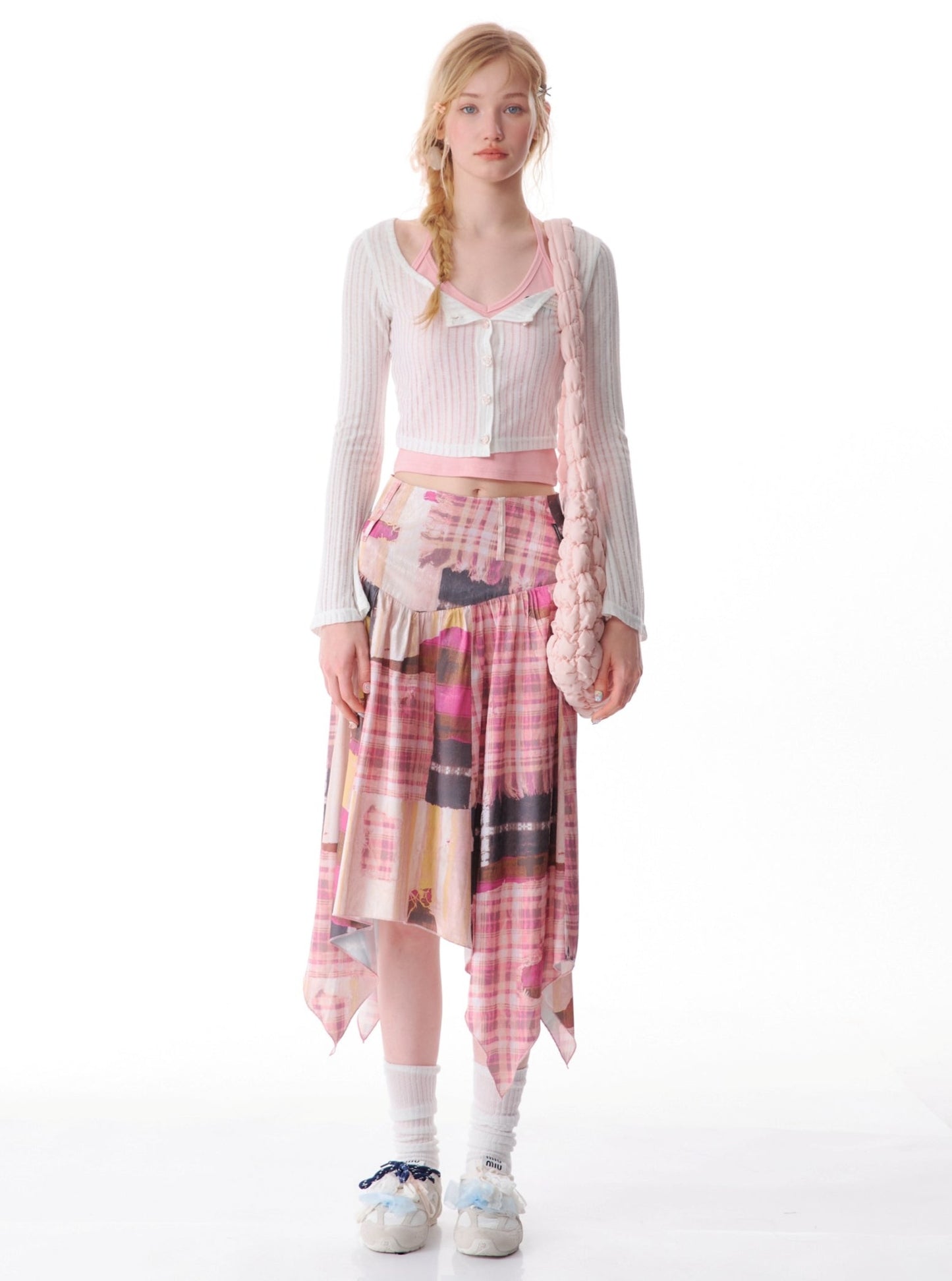 Contrast Check Midi Skirt