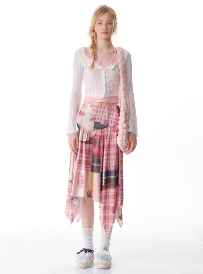 Contrast Check Midi Skirt