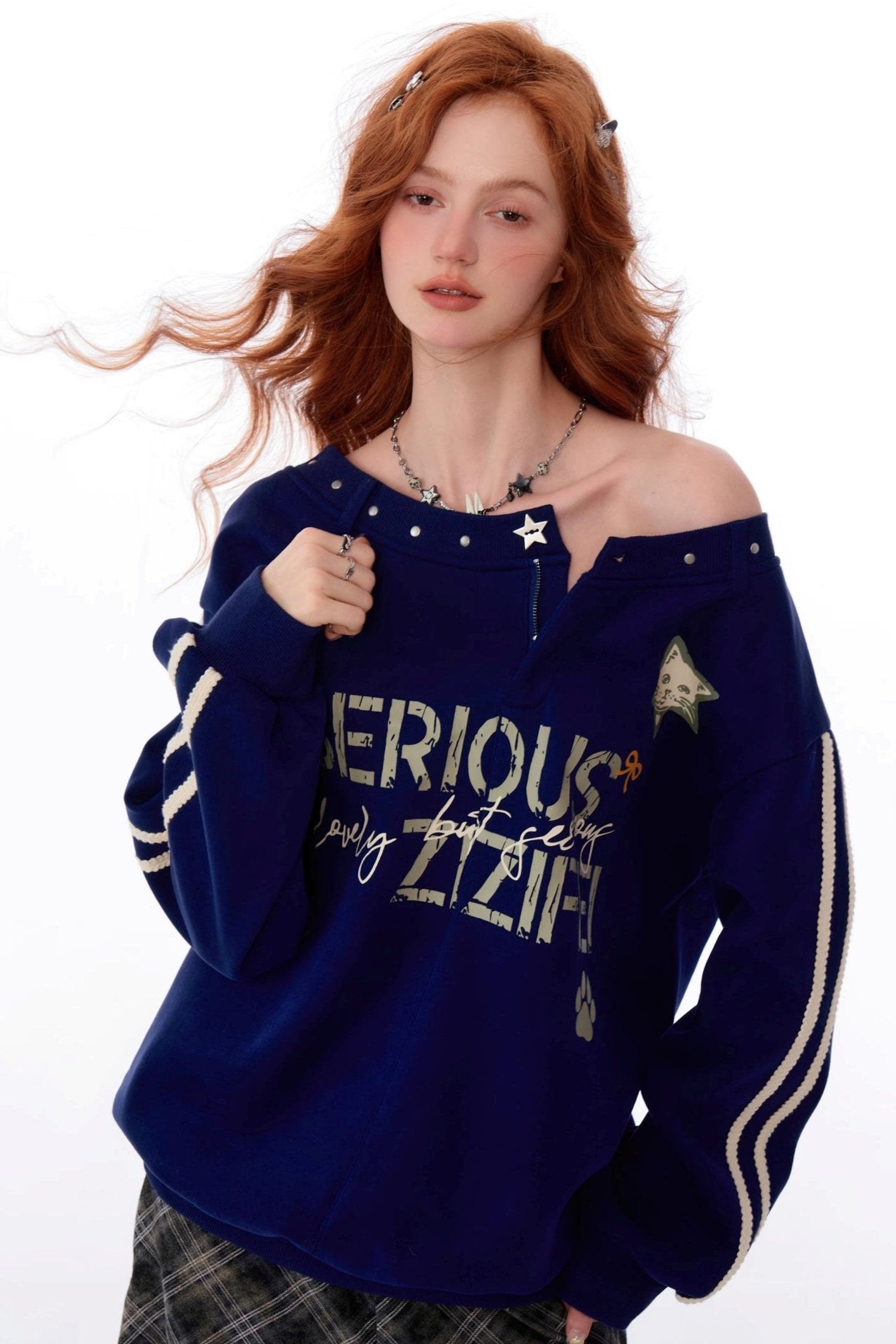 Off-Shoulder Letter Print Sweatshirt