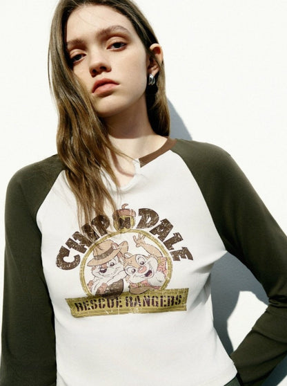 Chipmunk Raglan Sleeve Color-Blocked Top