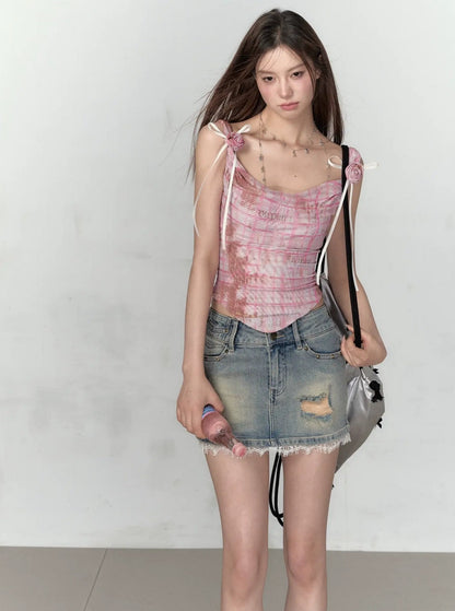 Suspender Shoulder Mesh T-Shirt