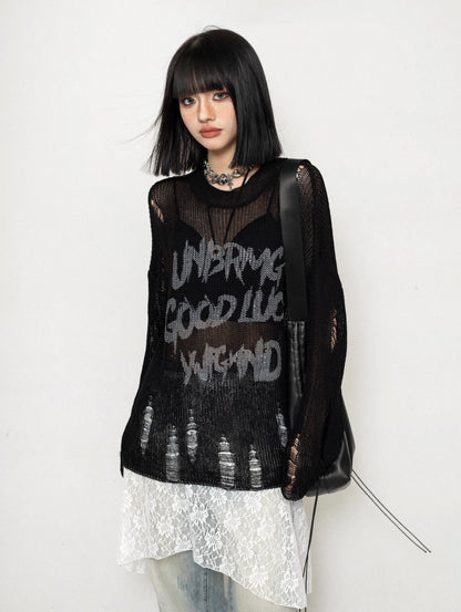 Light Mesh Graffiti Knit Top