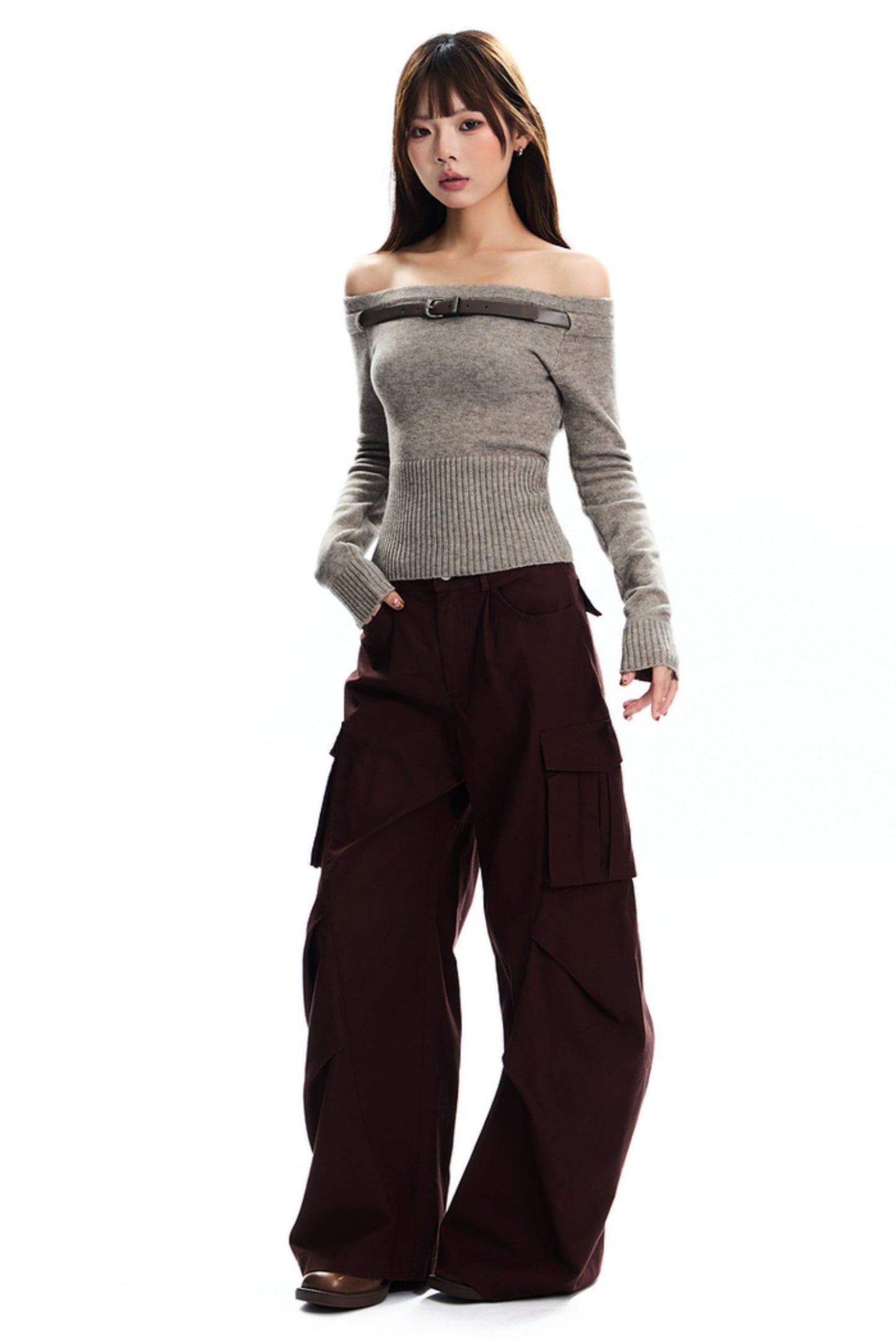 [New on September 19] APEA premium feeling Cozyfit shoulder vintage detachable belt long-sleeved sweater