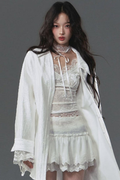 SALTHe Salt Tea, Jasmine White Moss, Pure Lust, Lace Patchwork Shirt, Bow Back Collar, Cut-out Top