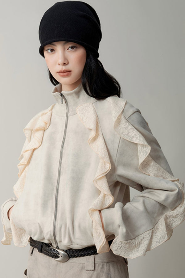 얼룩무늬 눈송이 러플 스웨트셔츠 