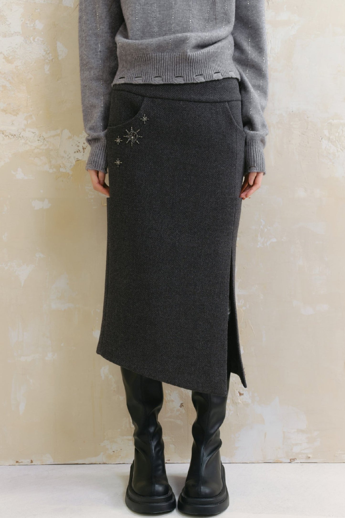 Tweed Jacket A-Line Skirt Set-UP