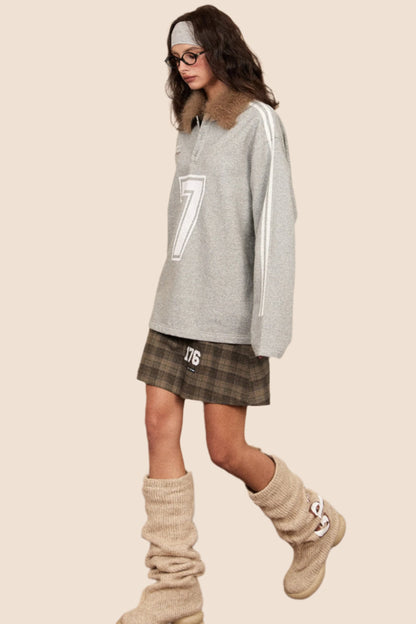 Loose Sporty V-Neck Sweatshirt