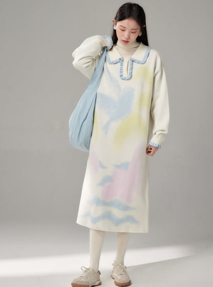 landscape bird polo knit dress