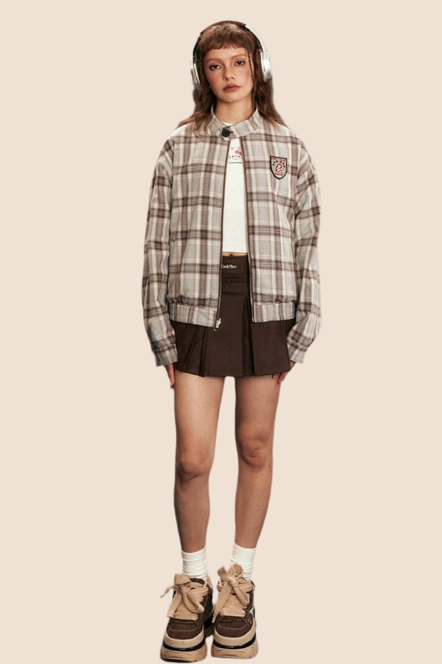 Retro Plaid Reversible Jersey Jacket