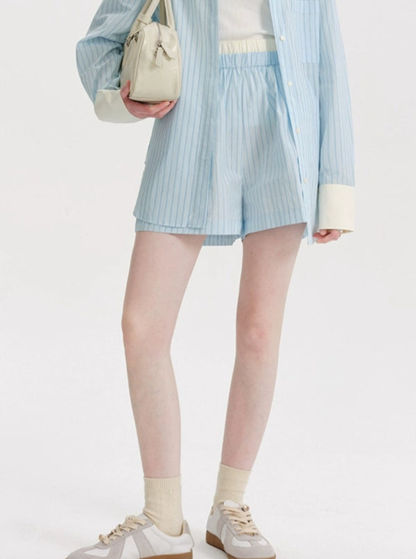 Blue Shirt Casual Shorts Set-Up