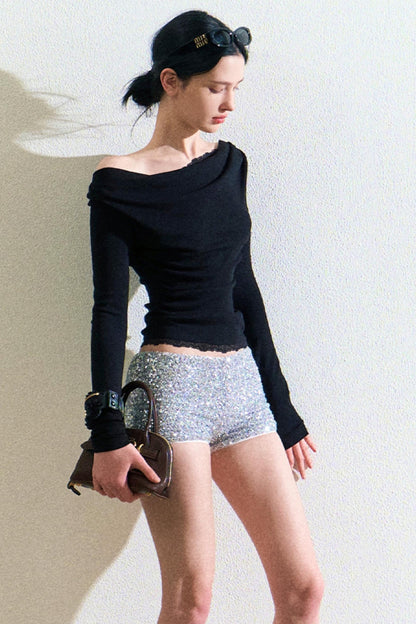 Cut-Out Lace Slimming Knit Top