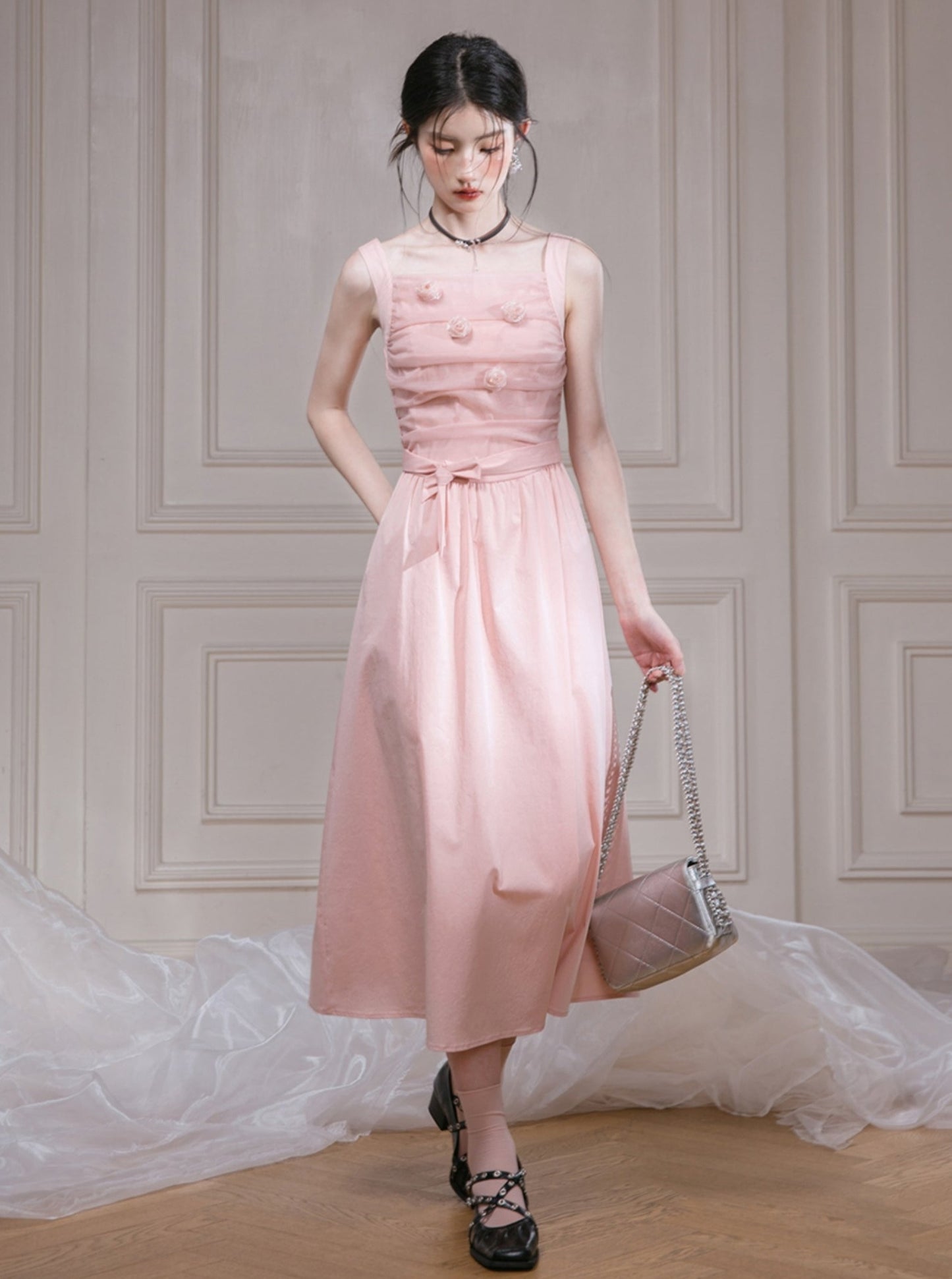 Pink Patchwork Rose Slip Dress Set-Up